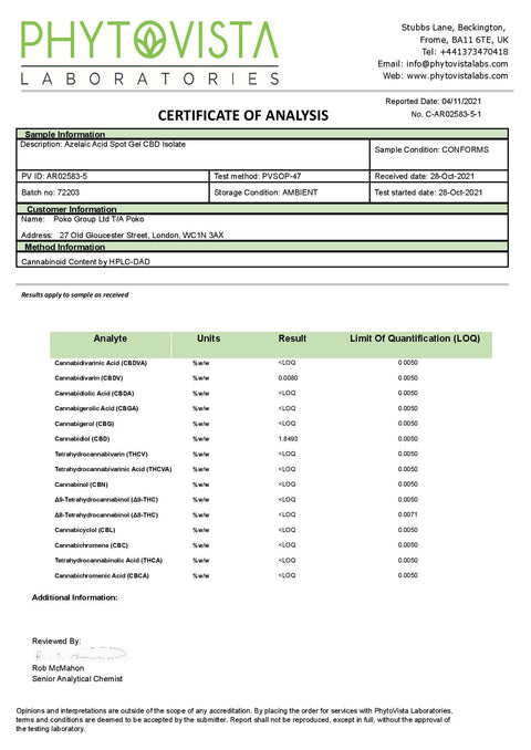 Poko 500mg CBD Azelaic Acid Spot Gel - 30ml - The Hemp Wellness Centre