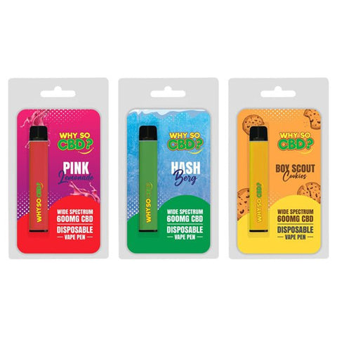 Why So CBD? 600mg Wide Spectrum CBD Disposable Vape Pen - 12 Flavours - THWC Ltd
