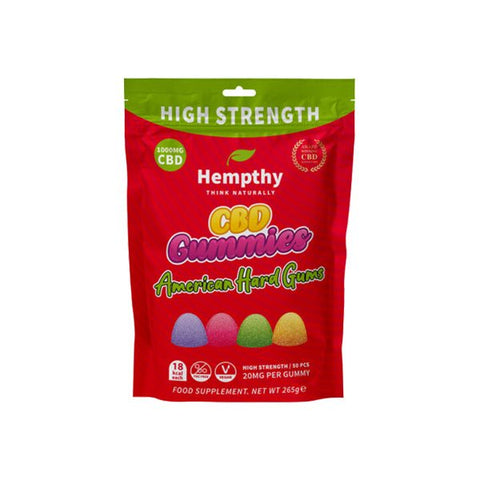 Hempthy 1000mg CBD American Hard Gums Gummies - 50 Pieces - THWC Ltd