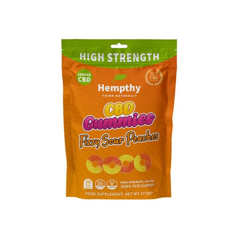 Hempthy 1000mg CBD Fizzy Sour Peach Rings Gummies - 50 Pieces - THWC Ltd