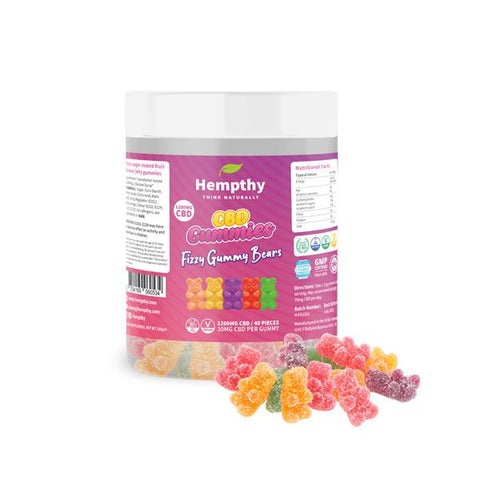 Hempthy 1200mg CBD Fizzy Gummy Bears - 40 pieces - THWC Ltd