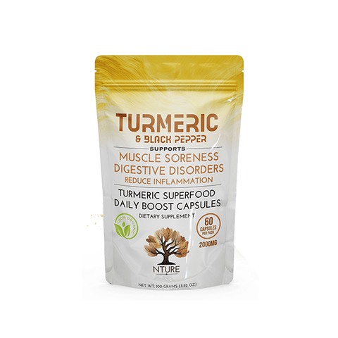 NTURE 2000mg Turmeric & Black Pepper Capsules - 60 Caps - THWC Ltd