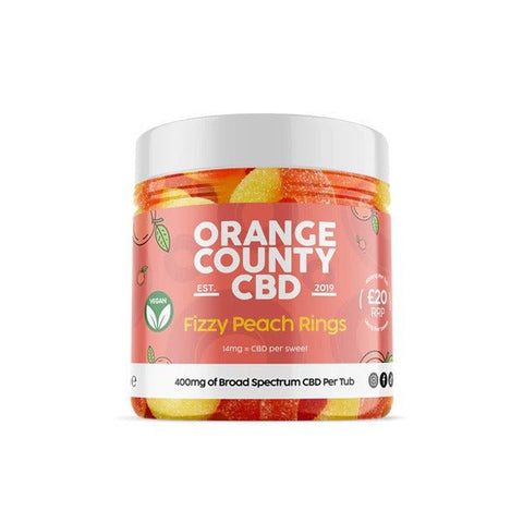 Orange County CBD 1200mg CBD Fizzy Peach Rings - Small Tub - The Hemp Wellness Centre