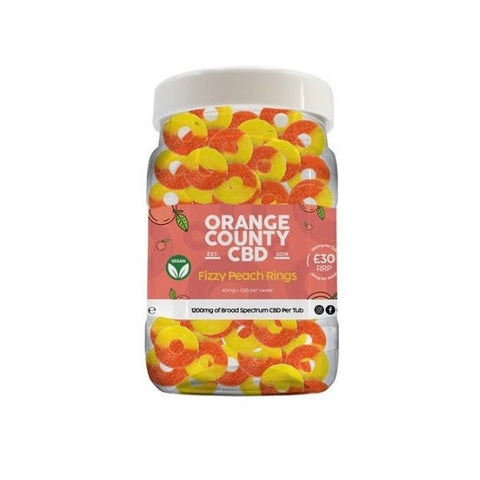 Orange County CBD 1600mg CBD Fizzy Peach Rings - Large Tub - The Hemp Wellness Centre